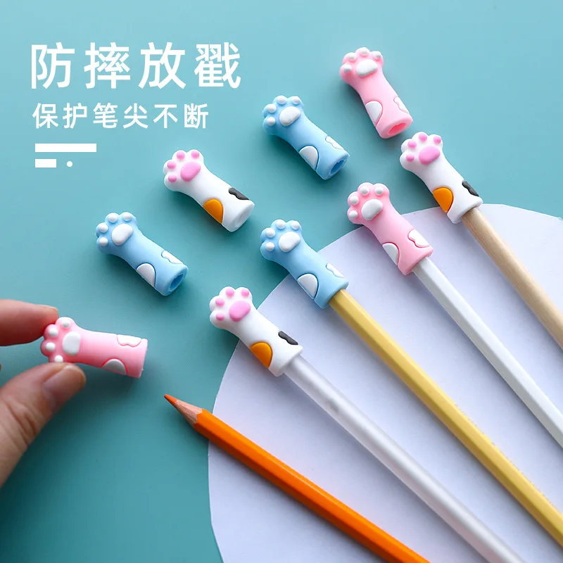 1Pcs  Kawaii Cat Pencil Cap Cartoon Silicone Pen Topper Covers For Kids Cute Pencil Extender Stationery School Supplies