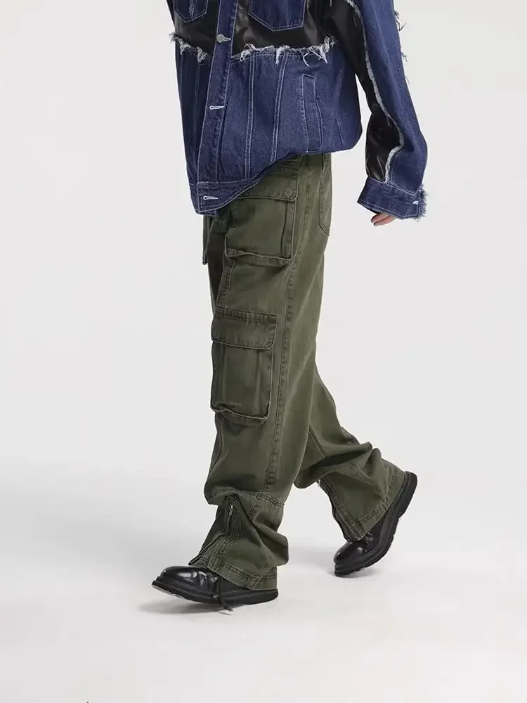 Cyber Y2K Streetwear Multi tasche Vintage Green Baggy Cargo Jeans pantaloni per uomo abbigliamento pantaloni dritti di lusso Vaqueros