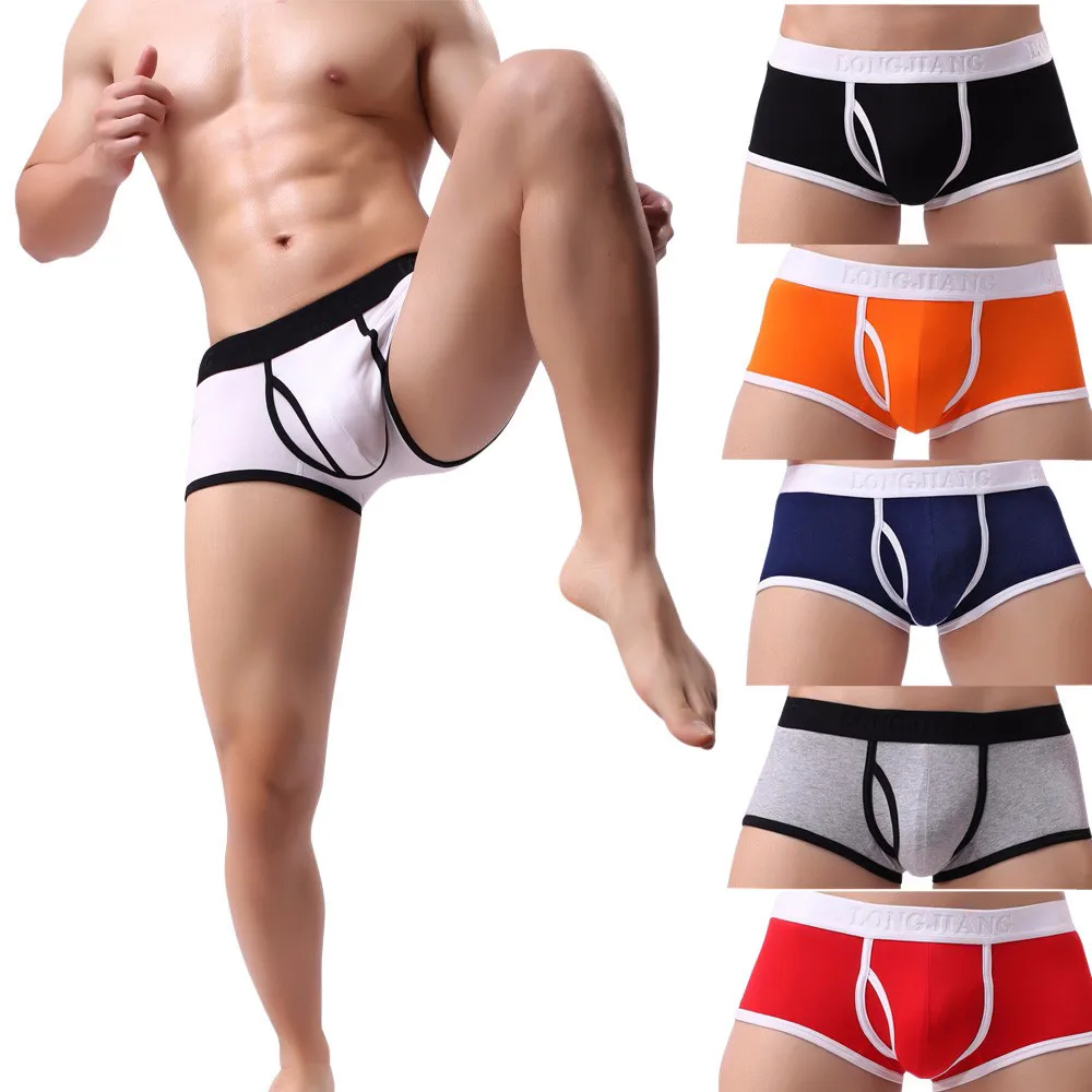 Boxer Sexy en Coton pour Homme, Sous-Vêtement Respirant, Couleur Unie, Épissage