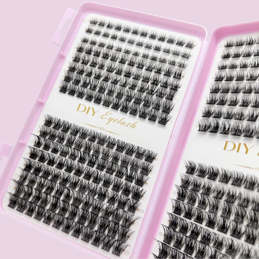 D자형의 곱슬거리는 두꺼운 자연스러운 인조 속눈썹 384개 - 선물용으로 적합하며 초보자도 사용할 수 있습니다.