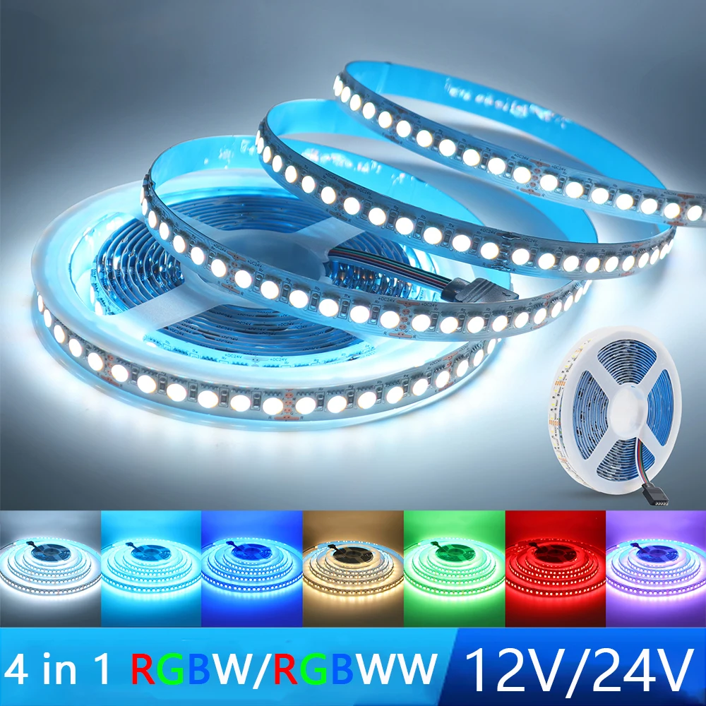 

RGBW RGBWW 12 В 24 В 5 м Светодиодная лента 4 цвета в 1 чипе 5050 120 60 108 светодиодов Гибкая лента RGB DC Домашний декор Теплый белый