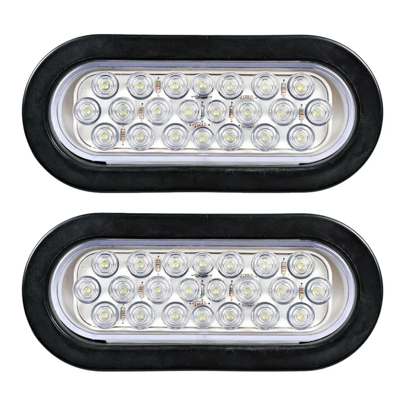 

AEF3-2Pcs 6 Inch Oval White 22 LED Truck Reverse Tail Lights For Truck Trailer Warning Light Transparent Daytime Running Lamp
