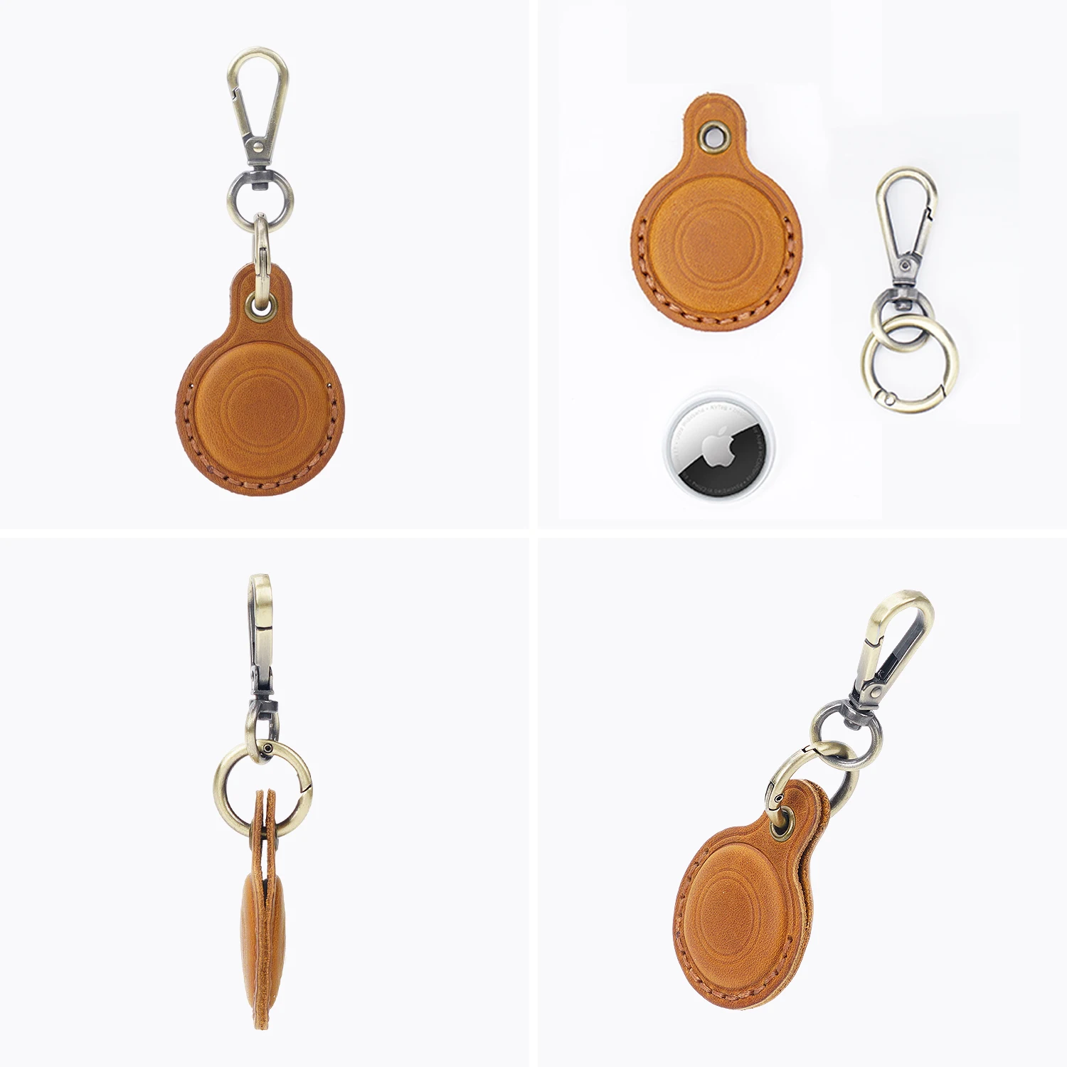 Suitable for Apple Airtag protective casecowhide pet anti loss keychainpositioning tracker leather case