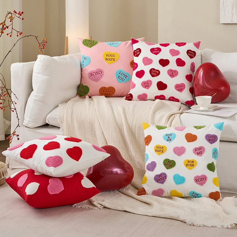 Love Pillow Cover Heart Shaped Pillow Cover Valentines Day Throw Pillow Covers Heart Love Couples Decorations Embroidery Cushion