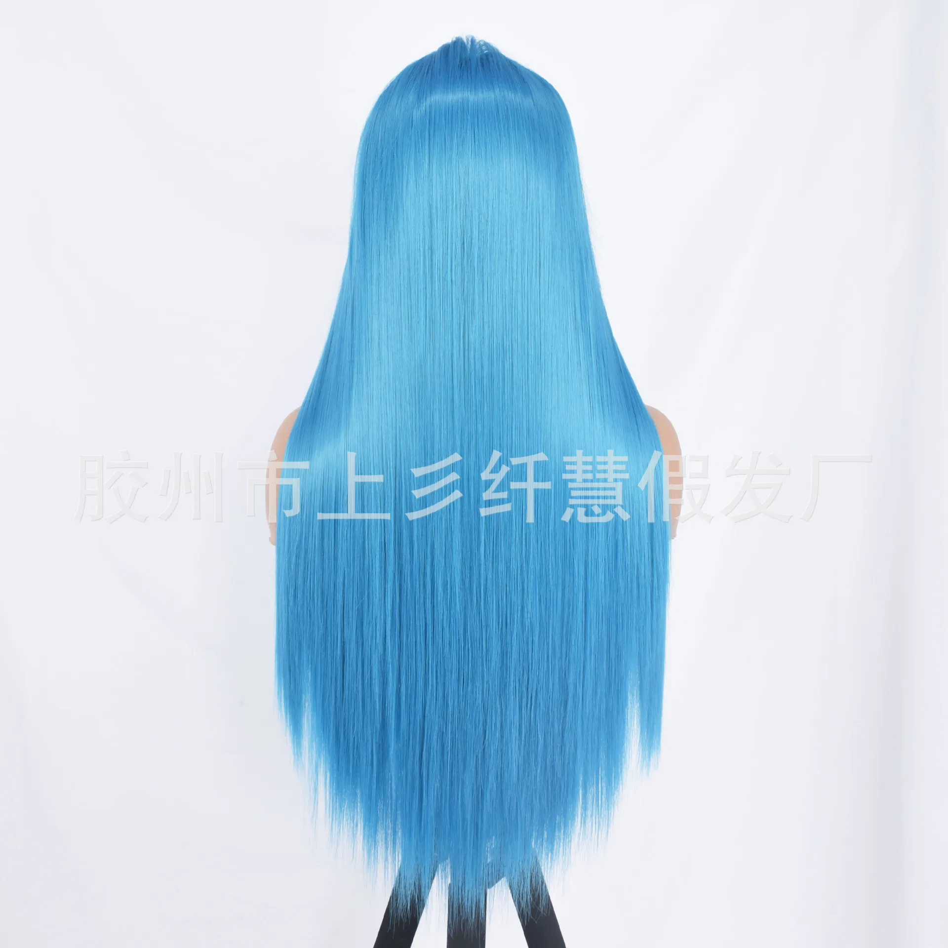 Long Straight Blue Synthetic Wig Lace Front Hand-Tied Matte Fiber Natural Hairline for Women Cosplay Party Daily Wear Adjustable