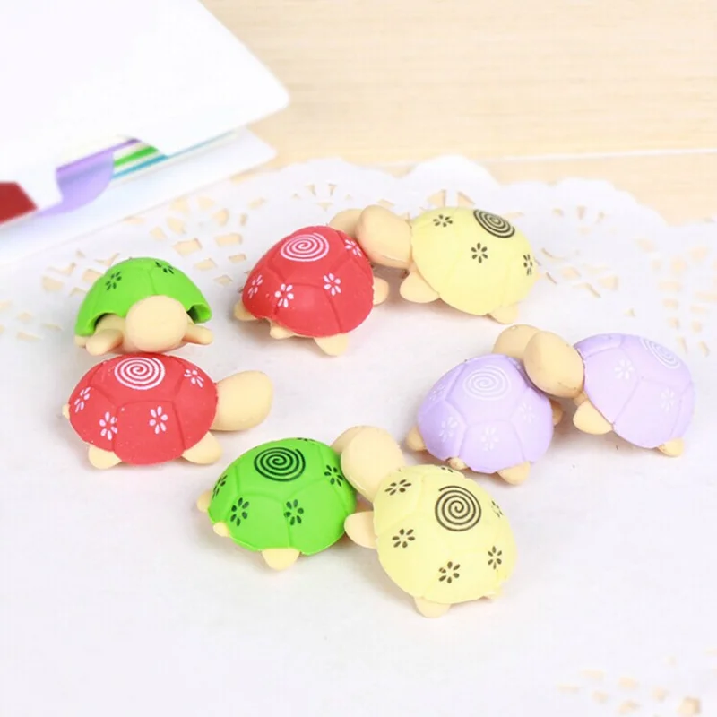 4 Pcs Novelty Colorful Little Turtle Shape Rubber Eraser Kawaii Erasers School Supplies Stationery Kids Students Cool Prizes