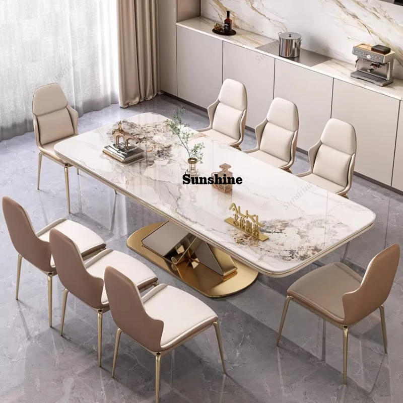 

Hidden induction cooker dining table household small apartment living room modern simple light luxury, rock slab, combination