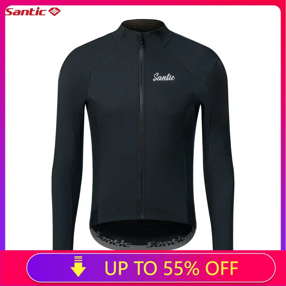 Santic Men Cycling Jerseys Windproof Keep Warm Outdoor Sport Jerseys Thermal Bike Jackets Reflective TM24C07049H