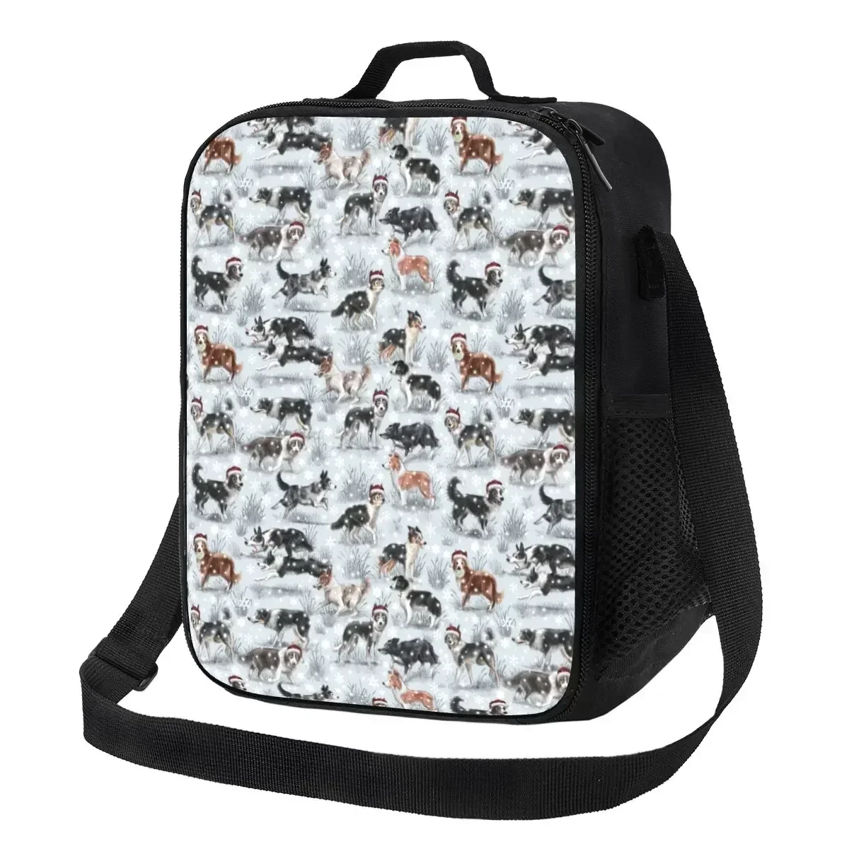 

Cute Christmas Border Collie Dog Portable Lunch Box for Pet Animal Thermal Cooler Food Insulated Lunch Bag Kids School Children