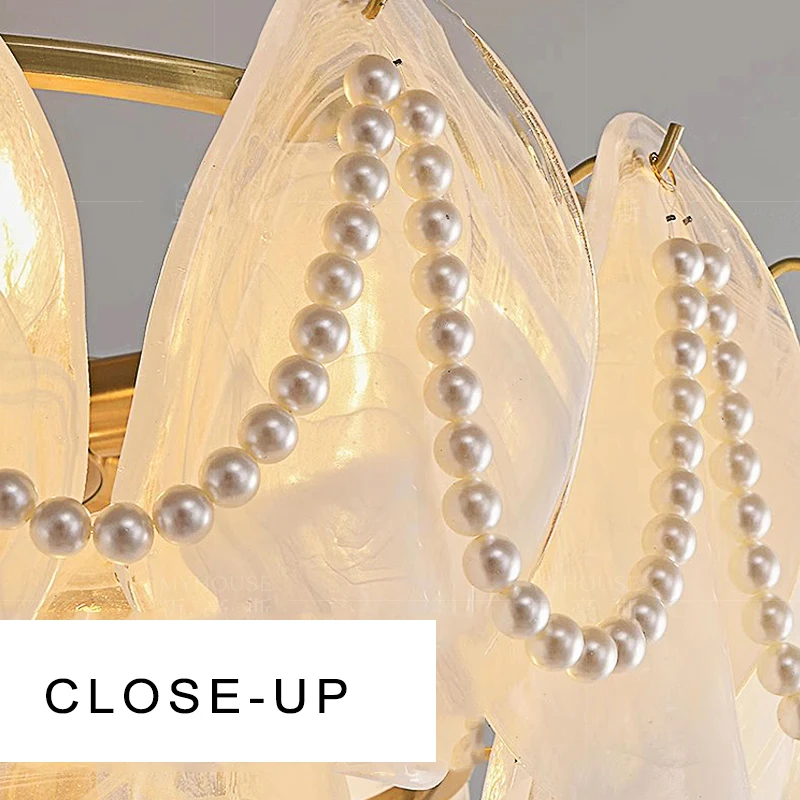 فاخر 3/4 طبقات الزجاج اللؤلؤ مُثبتة في السقف أضواء لغرفة المعيشة طاولة طعام الديكور تعليق الإنارة قاعة ديكور #6