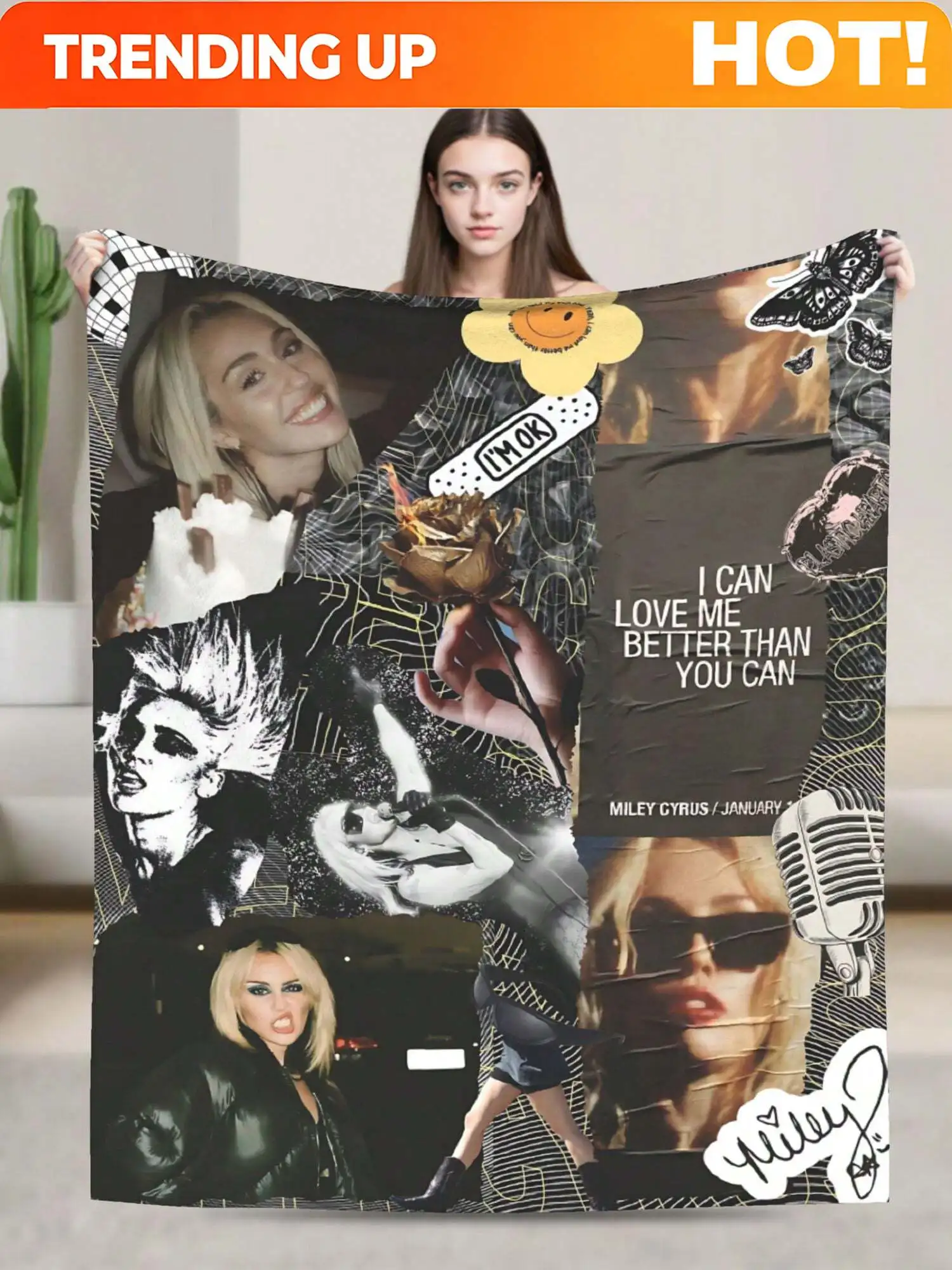 Customize Miley Merch Cyrus Throw Blanket Warm Blankets Breathable Air Conditioner Blanket For Car Classic Outdoor Blankets For