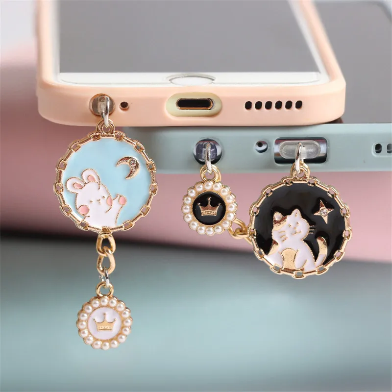 Kawaii Crown Cat Rabbit Dust Plug Charm Phone Anti Dust Cap Cute Charge Port Plug For iPhone Type C Dust Protection Stopper