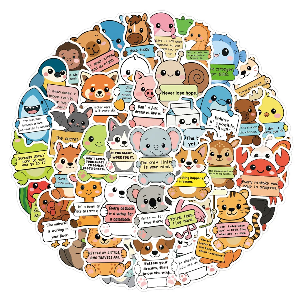 60 Pcs New Original Animal & Emotional Quote Graffiti Stickers - DIY Decals for Scooters & Luggage Giajar Sticker Store