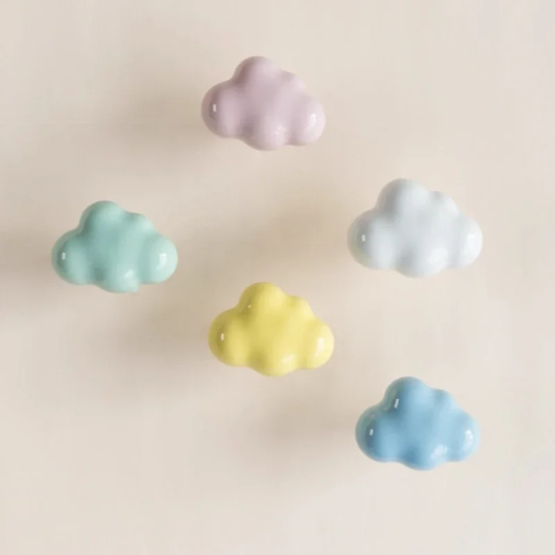 Wardrobe Drawer Furniture Cute Cloud Cabinet Door Handle Pure Brass Matte Handles Nordic Children's Room Ceramic Knobs