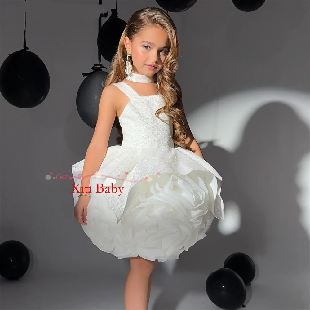 White Flower Girl Dress Puff Girls Party Dresses for Wedding Kids Formal Outfit Kids Birthday Ceremonial Dress Customized