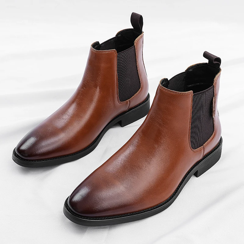 Men Chelsea Boots PU Solid Color Low Heel Professional Classic Business Men Boots Size 38-46