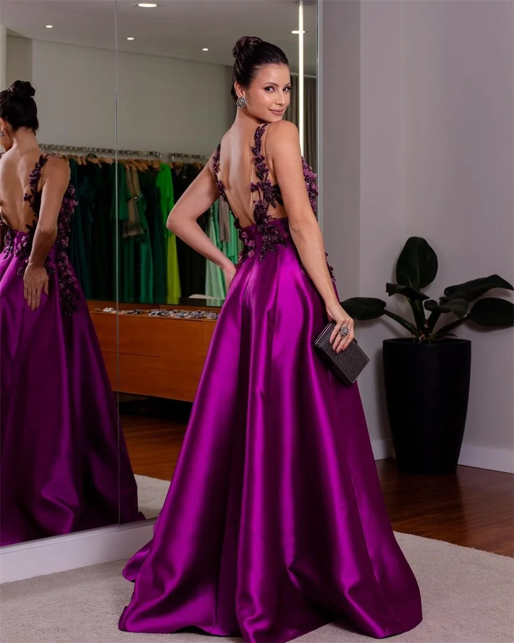 Customized Prom Dress Saudi Arabia Dearin V-neck A-line Floor Length Open Back Skirts Ruffle Applique 3D Flower Bespoke Occasion