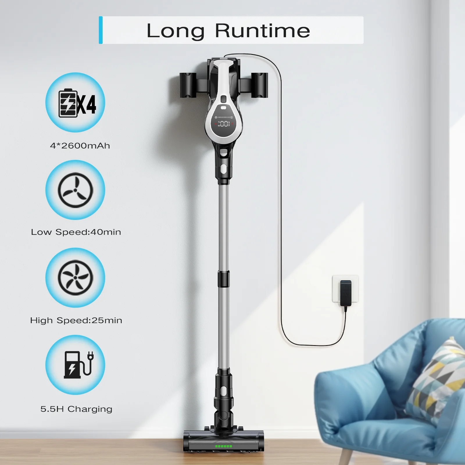 Moosoo YC1 20KPa Cordless Vacuum With LED Display 6 In 1 Lightweight Stick Vacuum Cleaner For Carpet Hard Floor Hair