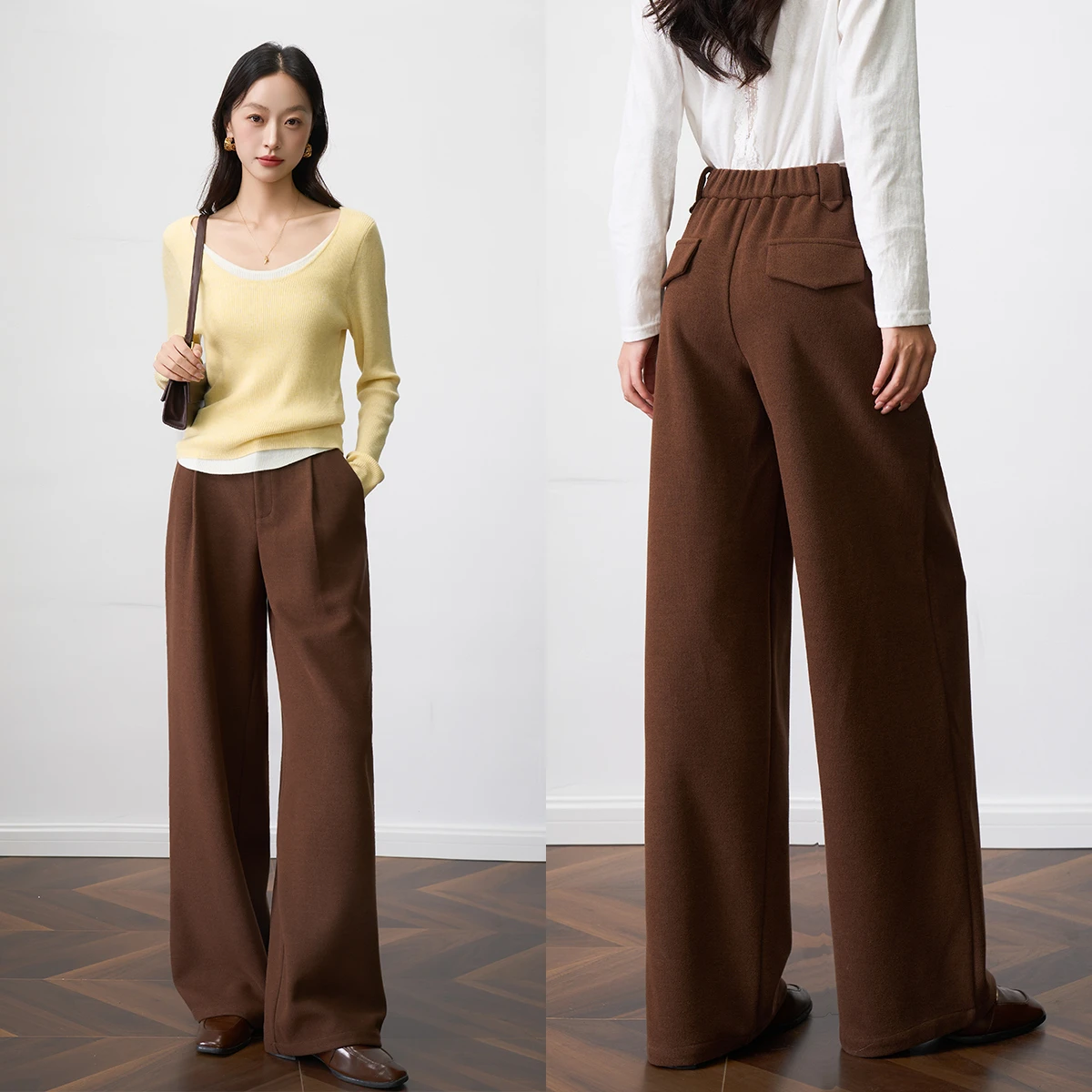 OLrain بنطلون نسائي واسع الساق لخريف 2025 عالي الخصر فضفاض مناسب بسحاب أمامي مستقيم سروال مكتب سيدة قيعان O57QK001819 #4