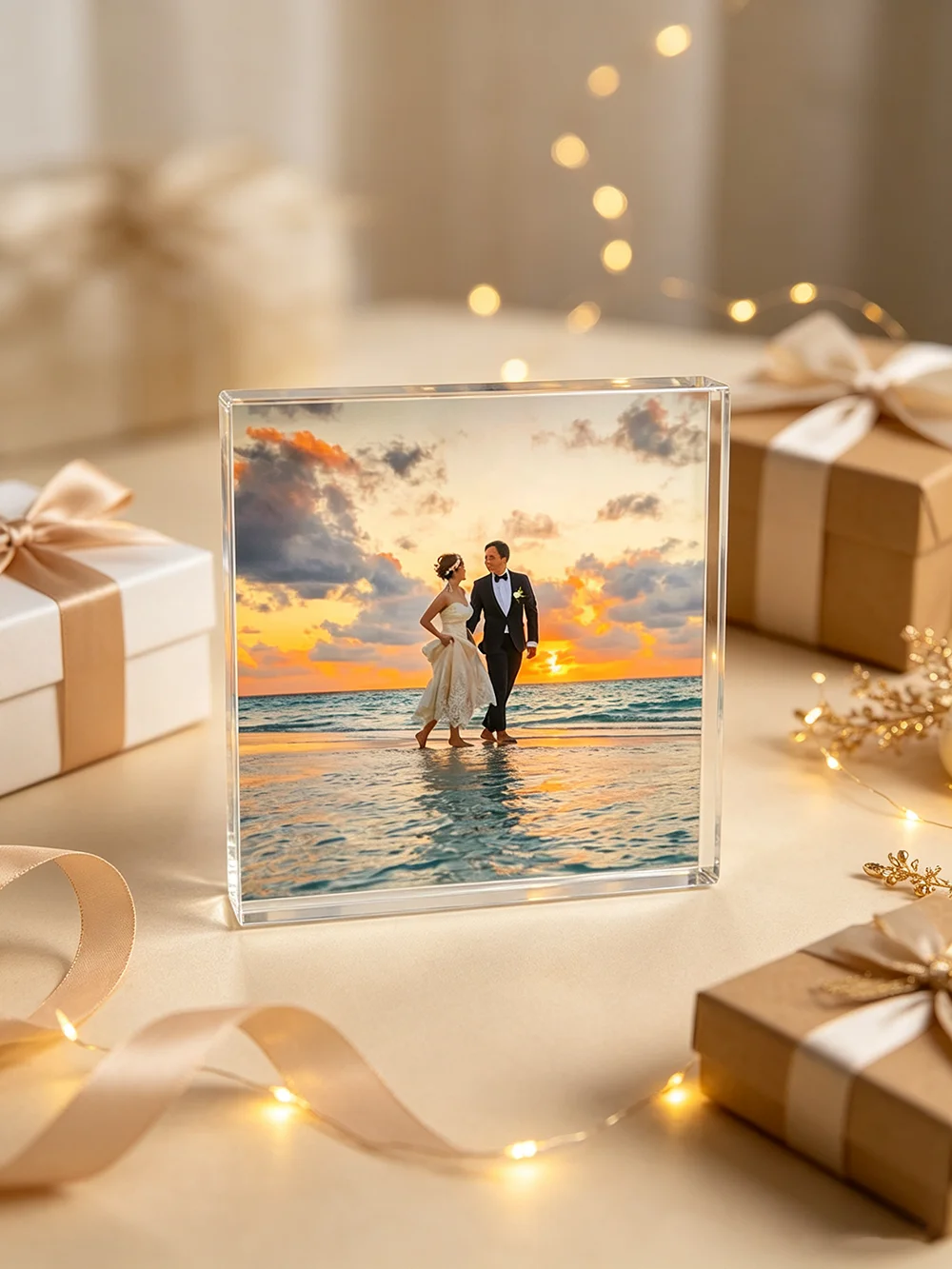 Customized Acrylic Prism Couple Photo Frame Watercolor Portrait 3D Crystal Portrait Anniversary Gift Birthday Gift