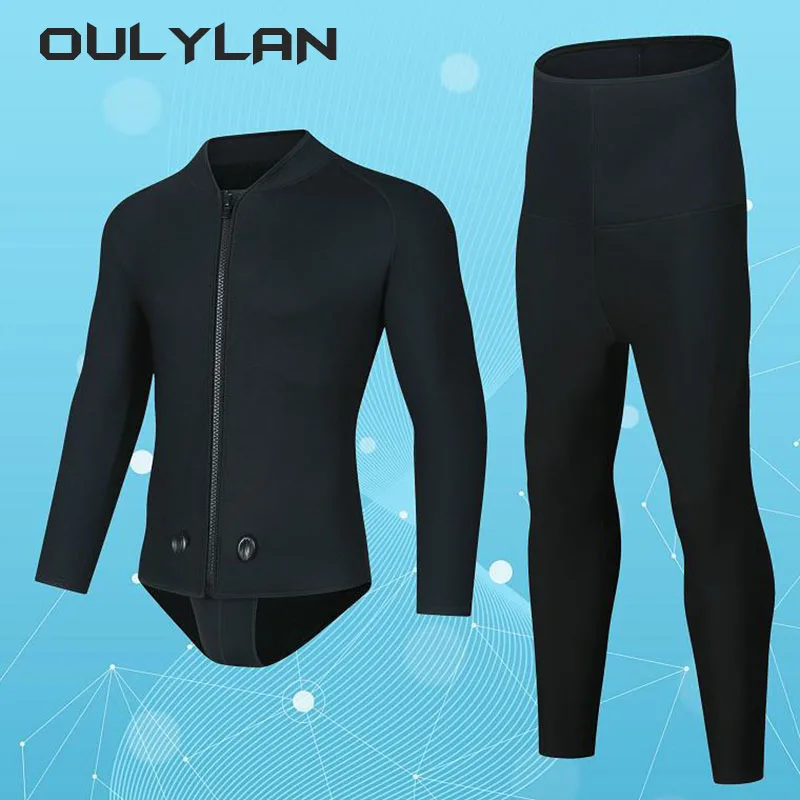 Oulylan 3MM Hooded Wetsuit Men Two Pieces Separate Set Diving Suit Scuba Spearfishing Surfing Deepwater Thermal Swimsuit