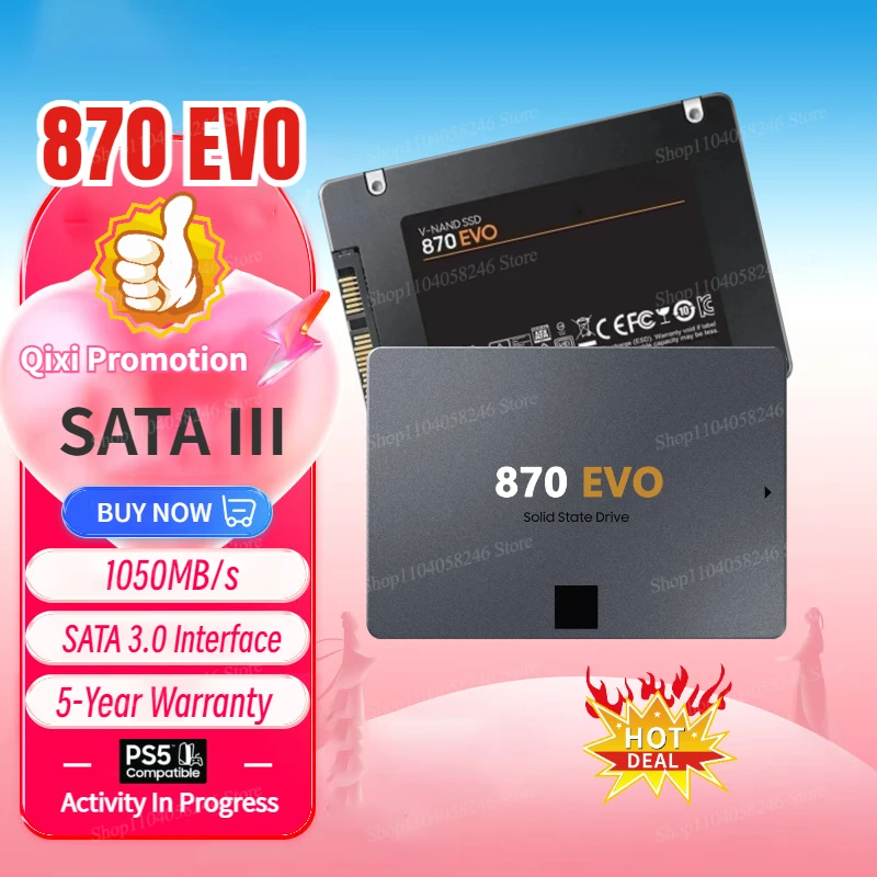 

2024 New SSD 870 EVO 1TB 2TB 4TB 8TB Internal Solid State Drives Hard Disk SATA 3.0 MLC 2.5 Inches for Laptop Desktop PC PS4 PS5