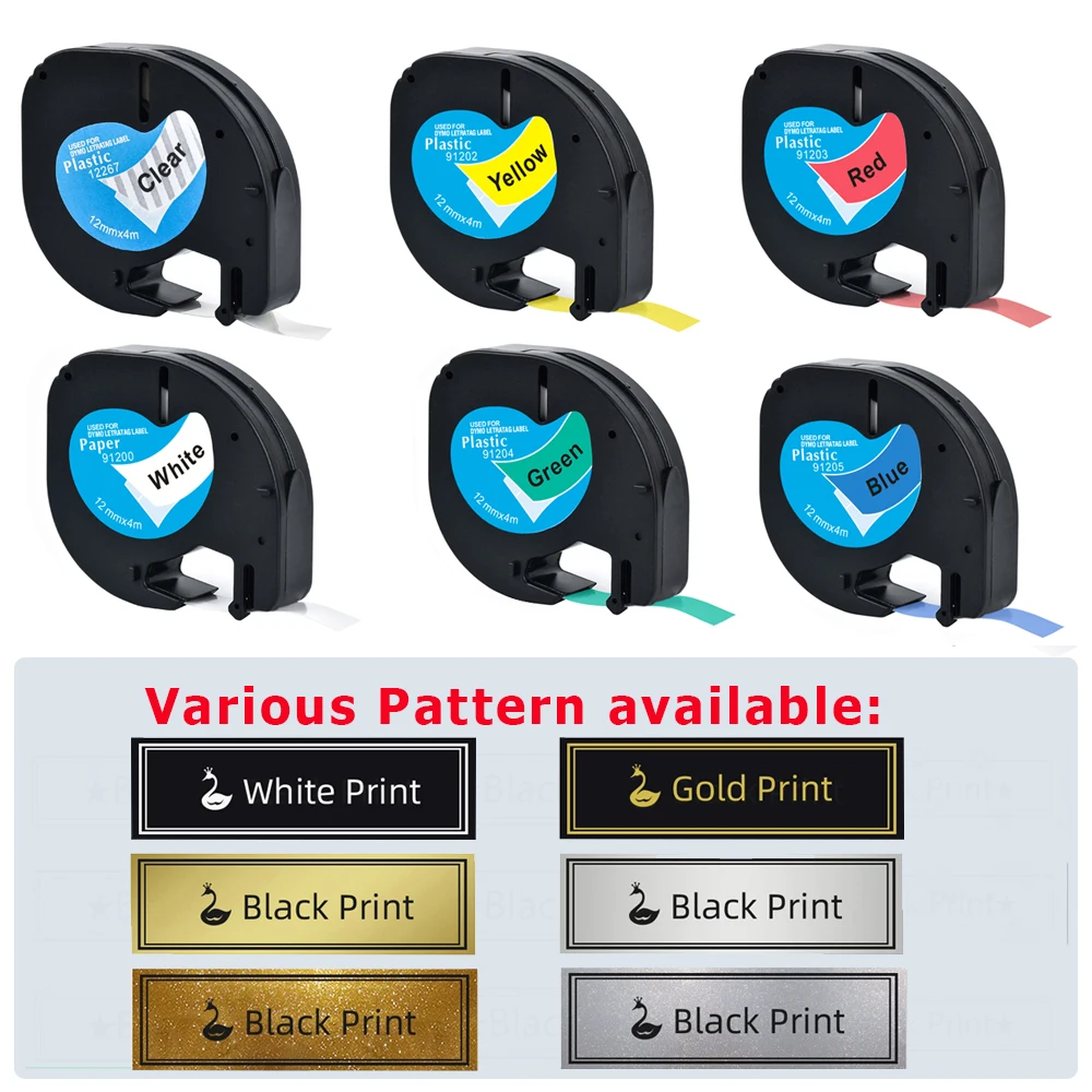 1pcs  Label Tape 12267 91200 91201 91202 91203 91204 91205 Replacement for Phomemo P12 P12Pro DYMO LetraTag 100H LT-100T LT-200B