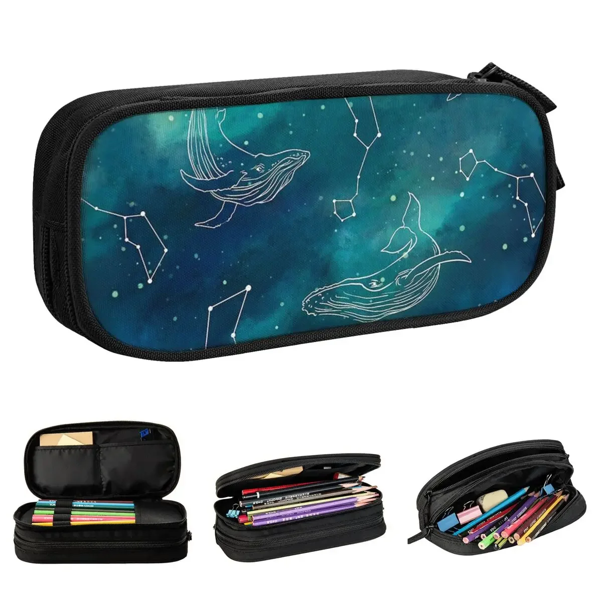 Galaxy Whale Stars Night Sky Pencil Cases Space Fantasy Pencilcases Pen Holder Kids Large Storage Pencil Bags School Stationery