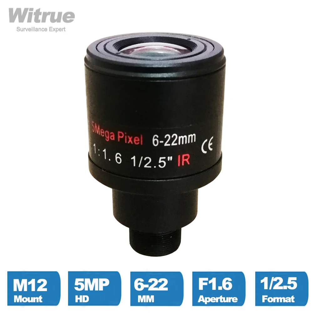 5,0-megapikselowy zmiennoogniskowy obiektyw CCTV 6-22 mm M12 z mocowaniem przysłony F1,6 Format 1/2,5 "do kamer bezpieczeństwa HD kamery IP