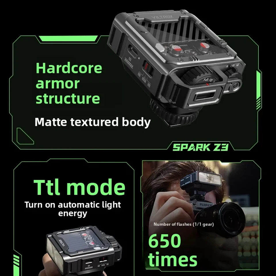 Viltrox Spark Z3 TTL 온카메라 플래시 26Ws 출력, 144g 컴팩트 캐논/소니/니콘/후지필름 카메라용 브이로그/야외 촬영용