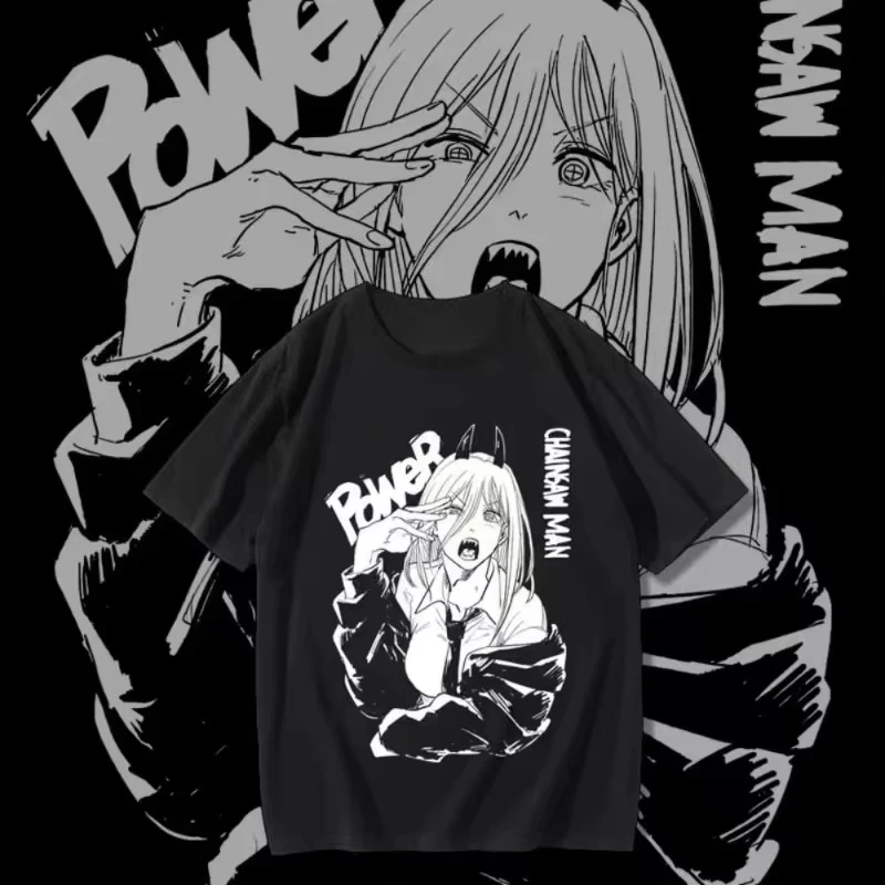 2026 New Chainsaw Man Power Anime Printed Short Sleeve T-shirt Men's and Women's T-shirt Men's Top Sports T-shirt Harajuku Tee