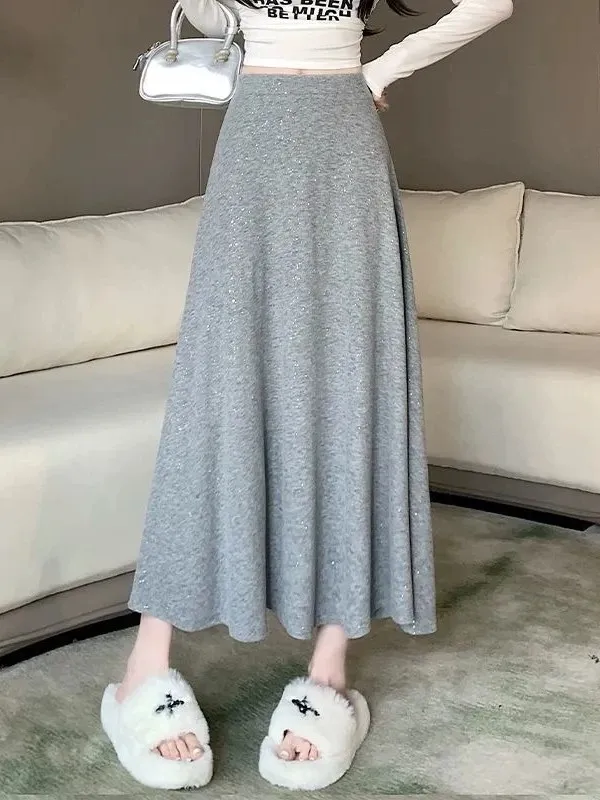 Women's High Waist A-Line  Skirt Slimming Drapey Long Skirt Early Autumn 2026 New Design Sensation Glittering Skirt
