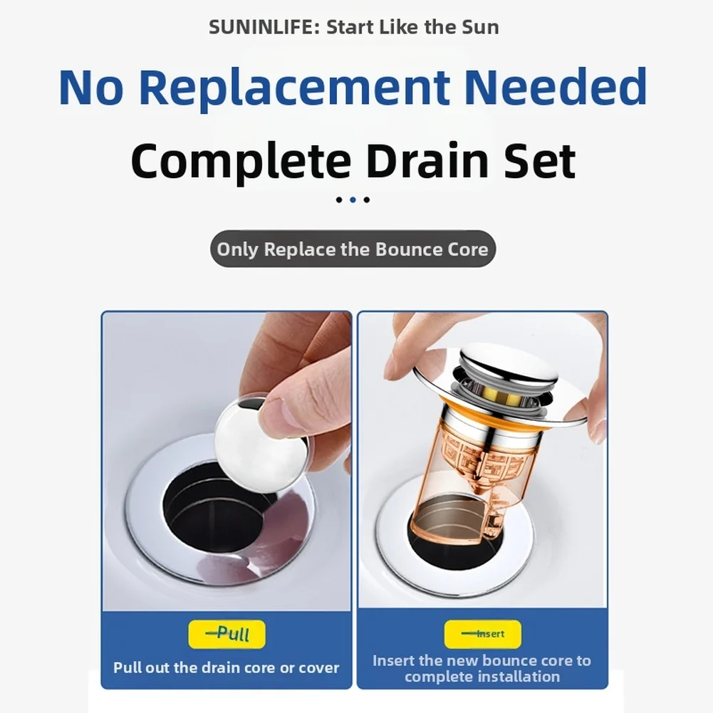 Thickened Copper Core Drain Stopper with Removable Filter Basket for Sink Basin to Prevent Bad Smell and Debris