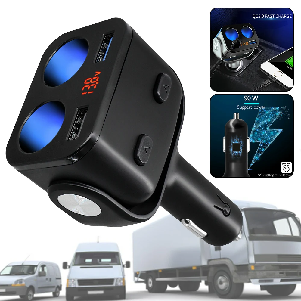 

12v Car Multifunctional Cigarette Lighter Socket Distributor Bluetooth Play Power Adapter Dual Usb Fast Charge Interior Supplies