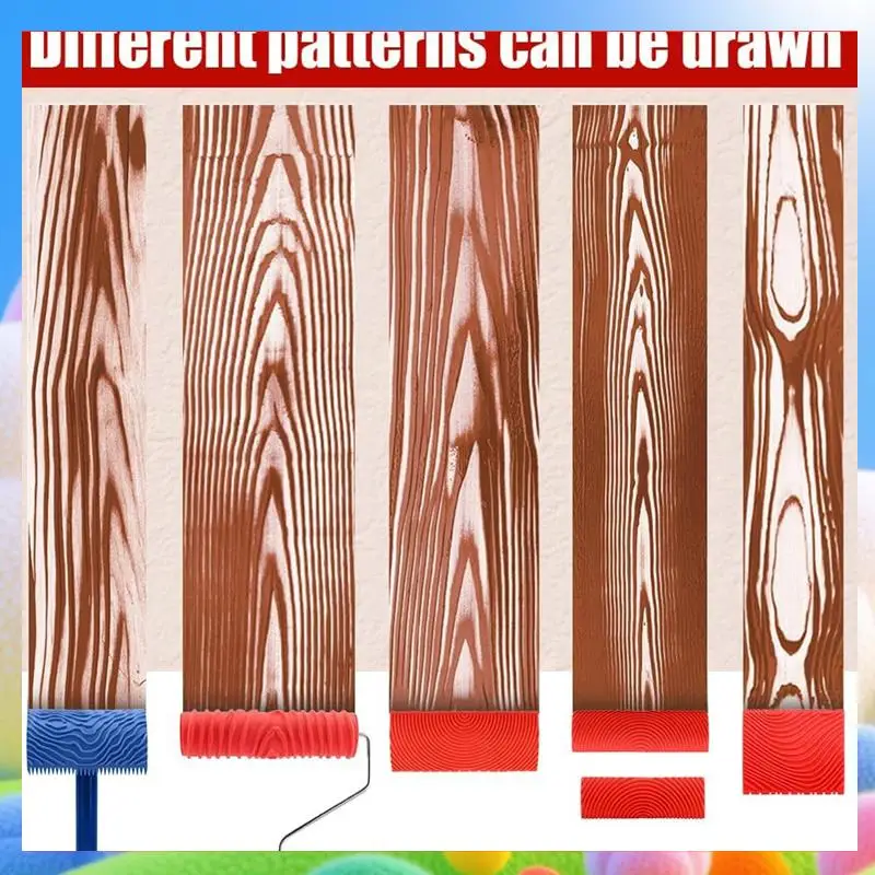 

8 Pieces Wood Paint Tool Set, Texture Roller, Graining Rocker, Paint Brushes For Wall, Floor, DIY Room Decoration-AA25