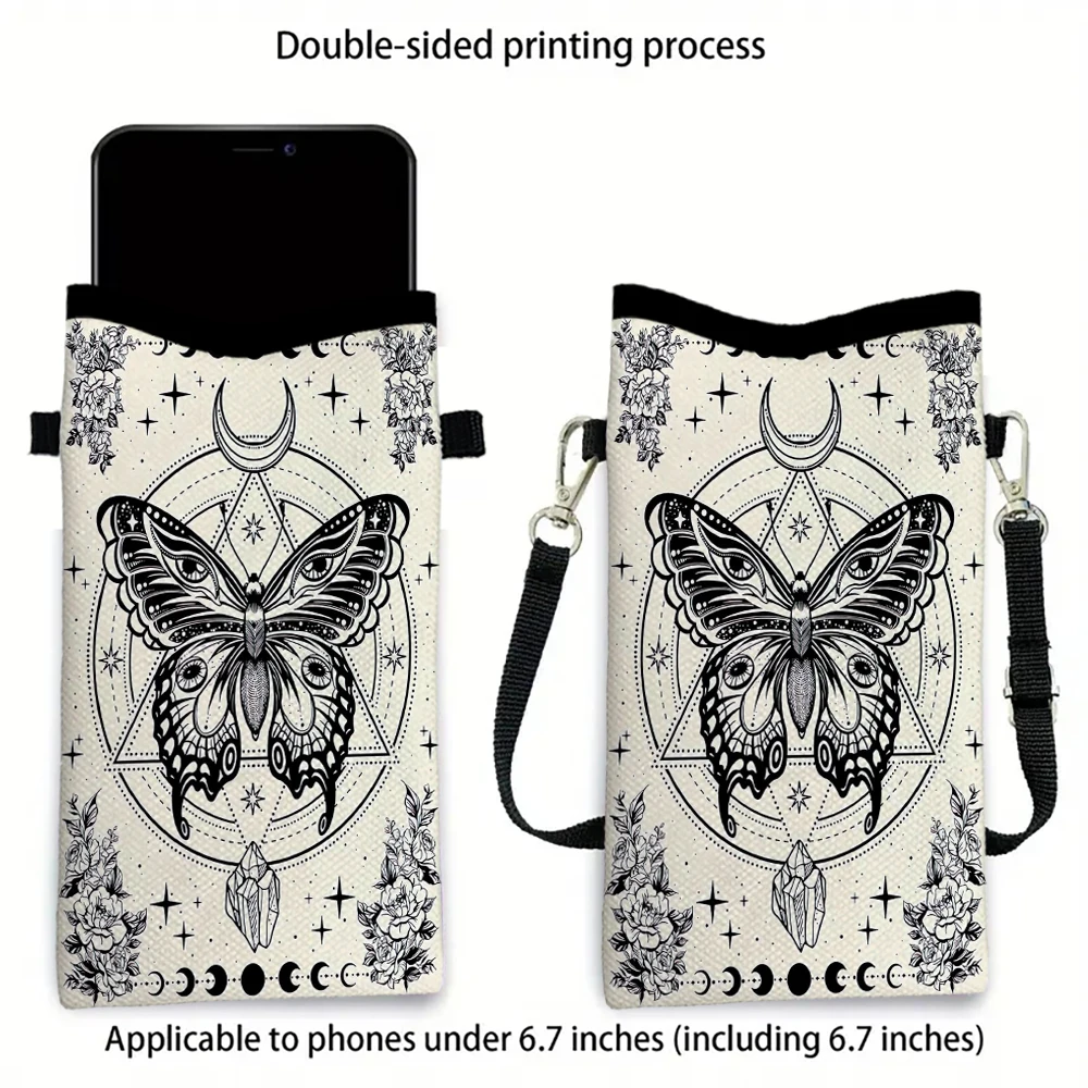Butterfly Print Tapestry Shoulder Bag High Quality Phone Bag with Adjustable Strap, Casual Style Women's Wallet StorageBag8.1