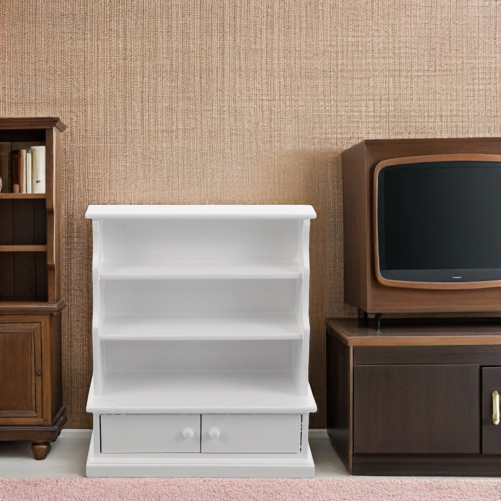 

Showcase Mini Bookcase Micro Scene Storage Cabinet Wood Miniature Display Shelf