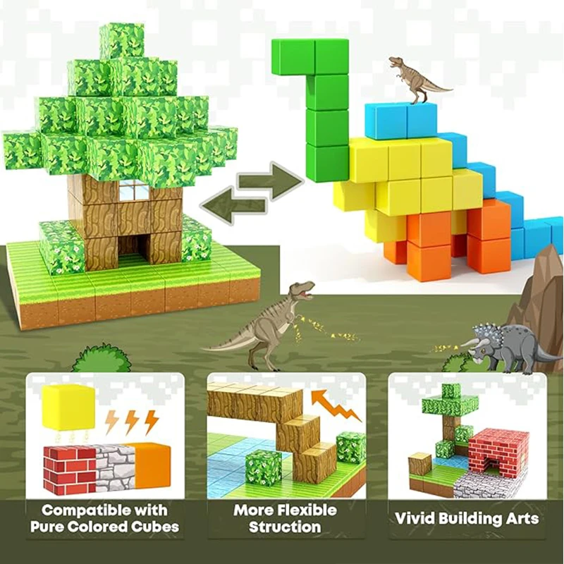 Bloques magnéticos-Build Mine Magnet World Set para niños y niñas mayores de 3 años, juguetes sensoriales para niños pequeños, regalos, juguetes de construcción