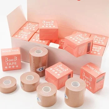 เทปหน้าอกแบบไม่มีสายรัดสำหรับผู้หญิง1ชุดยกทรงติดกาวที่มองไม่เห็นบราปิดหัวนมเทปยกกระชับหน้าอกแบบดันทรง