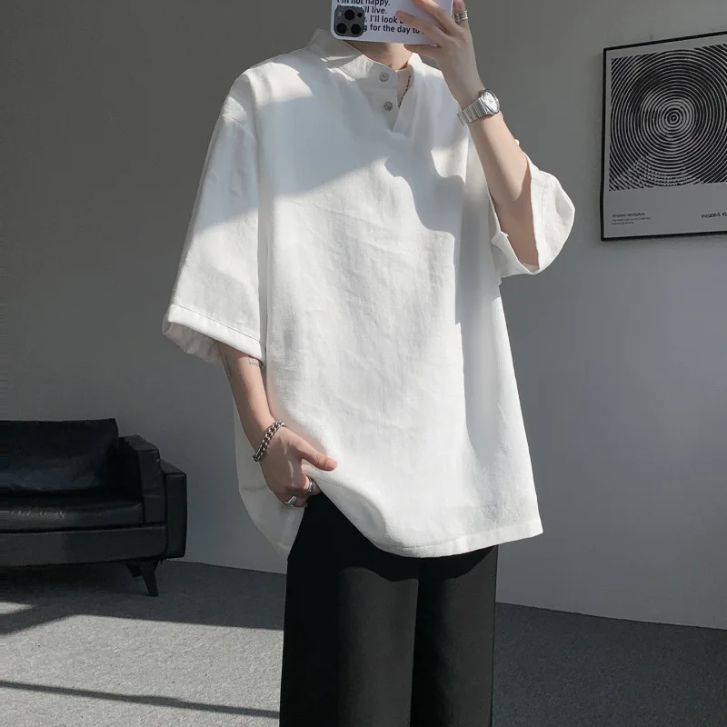 

Новая унисекс футболка оверсайз из льна и хлопка в китайском стиле с круглым вырезом и коротким рукавом