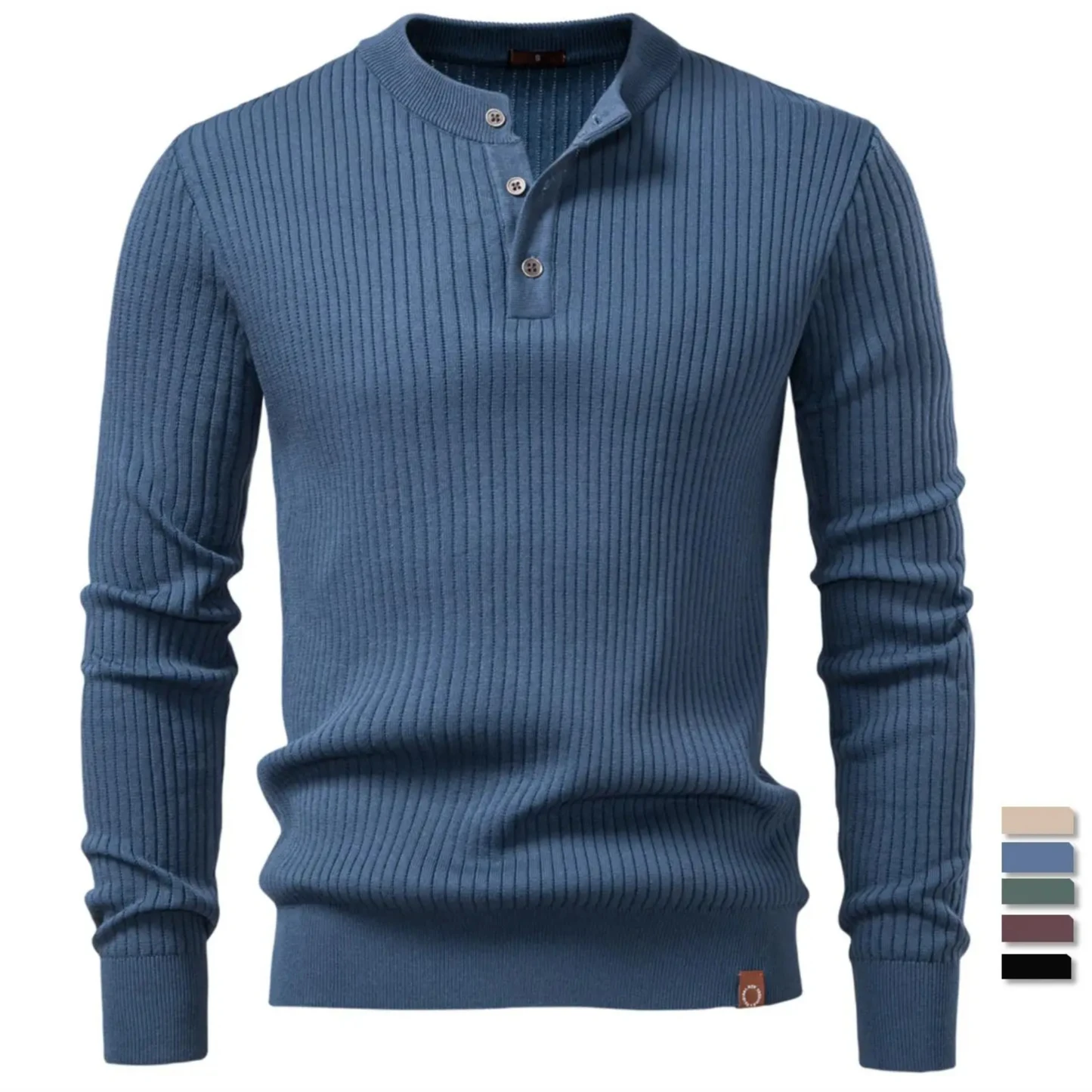 

New Autumn Pure Color Striped Men's Long sleeve Knitted T-shirt Button O-Neck Casual Slim Henry Shirt Male Basic Pullover Tops