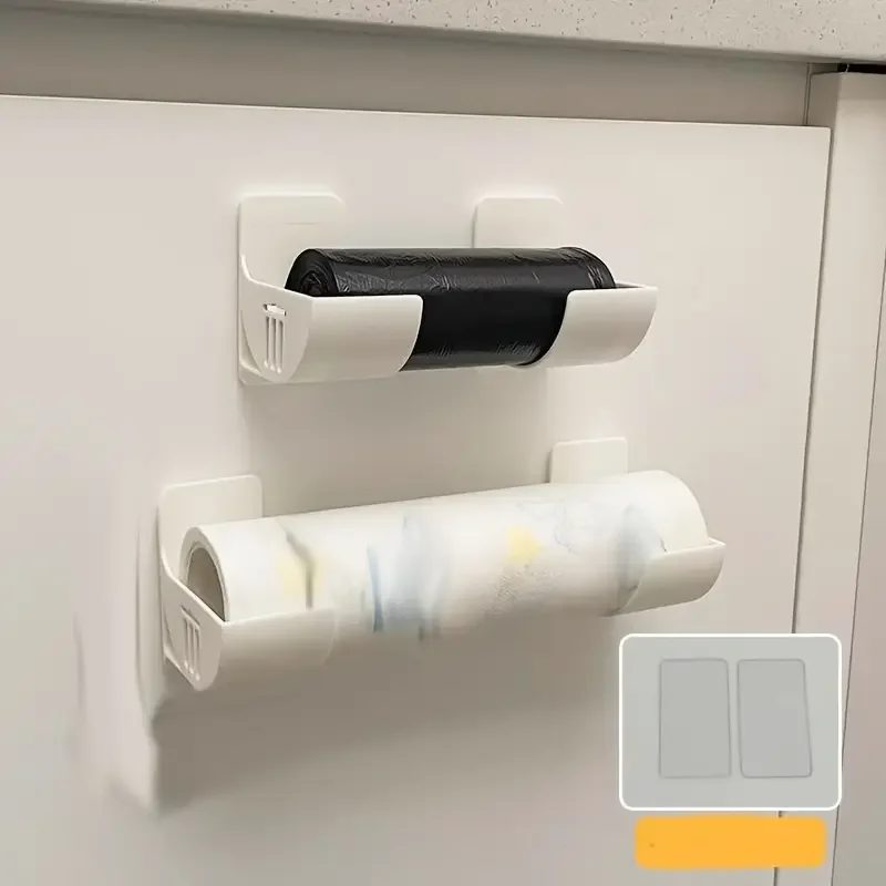4Pcs Punch-Free Kitchen Roll Storage Rack Wall Mount Refrigerator Side Organizer Plastic Wrap Garbage Bag Holder