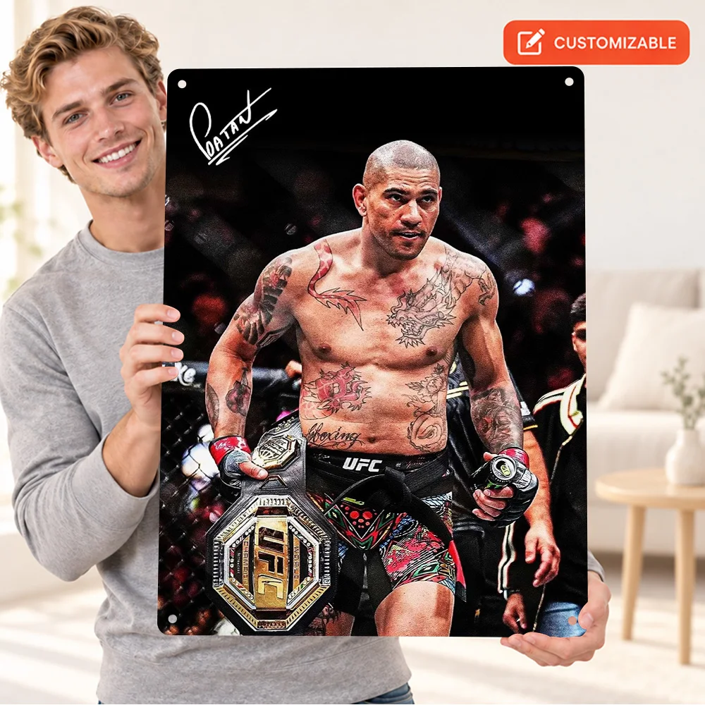 Alex Pereira Championship Belts Printed Poster Personalized Aluminum Metal Sign Gold Plates Black Straps Wall Art For Home Gym