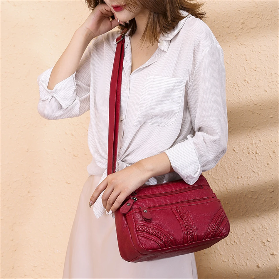 Ladies Multi-pocket Messenger Bag High Quality Soft PU Leather Shoulder Bags Casual Crossbody Bags for Women Bolsa Feminina