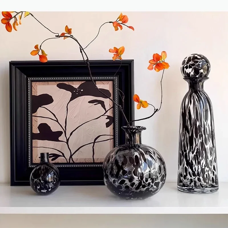 Leopard Glass Vase Transparent Flowers Pots Desk Decoration Flower Arrangement Modern Floral Vases Room Aesthetic Decor