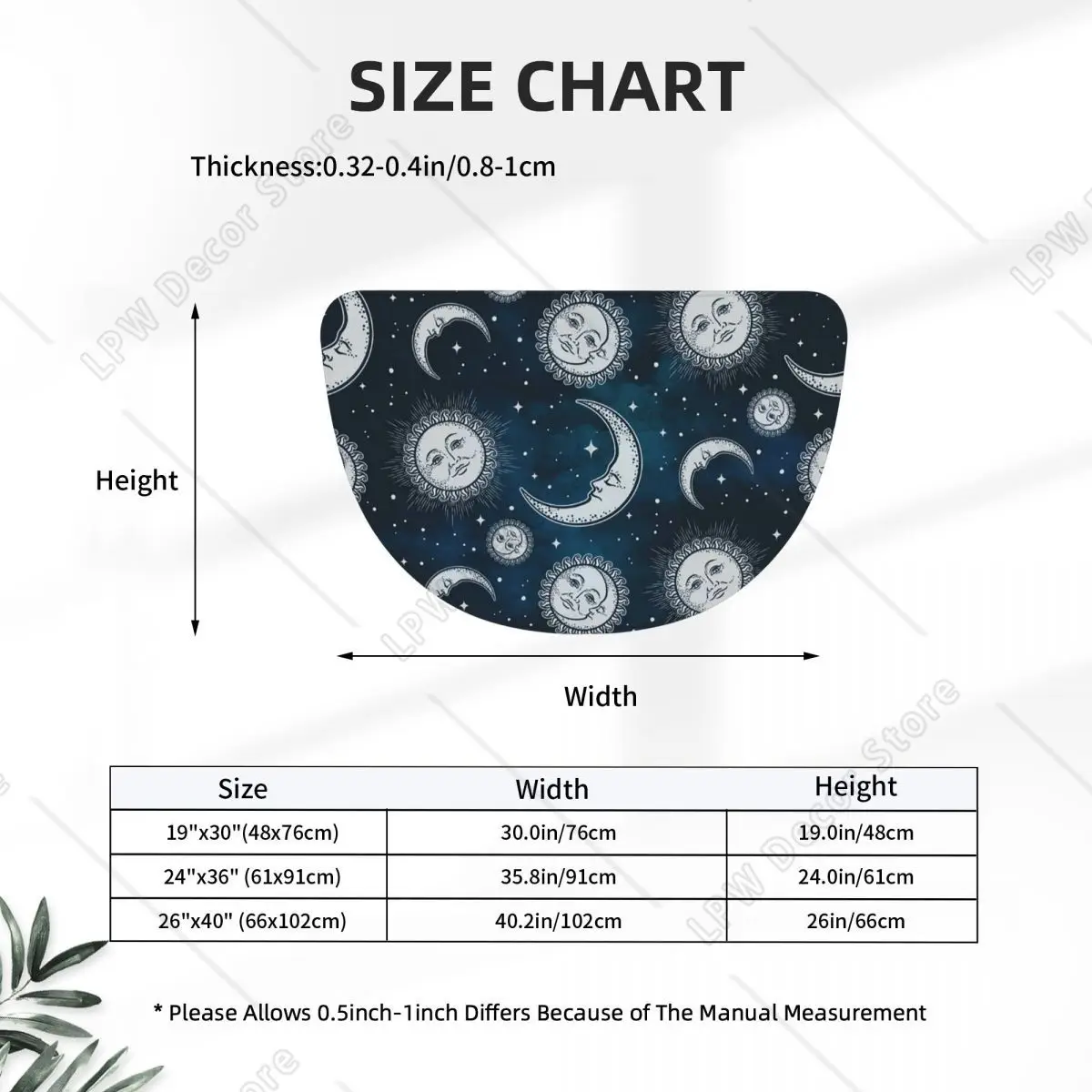 Celestial Mystic Esoteric Magic Sun Moon Flannel Half Round Doormat Non Slip Bathroom Mat Absorbent Floor Carpet for Bathroom