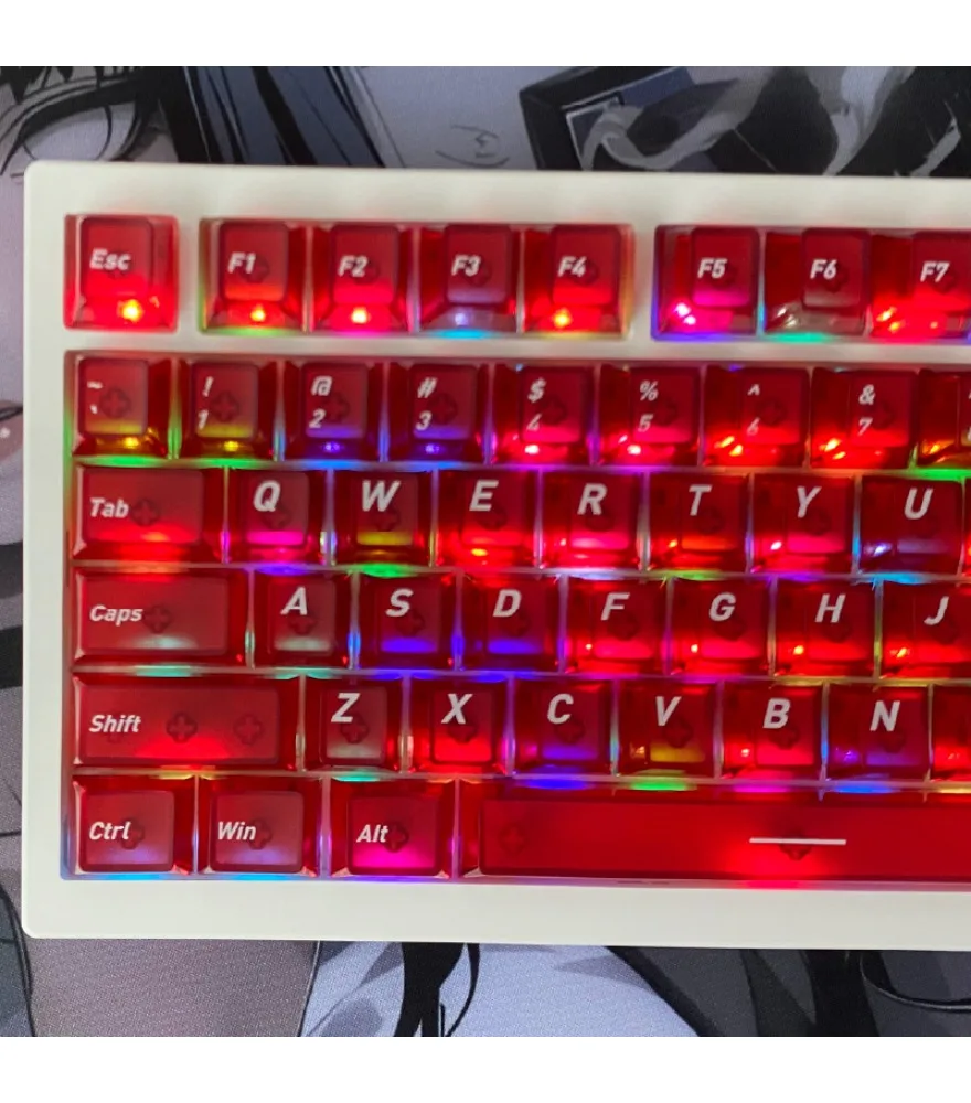 

Red fog-through engraved keycaps Original highly mechanical keyboard Personalized keycaps 118-key small full set