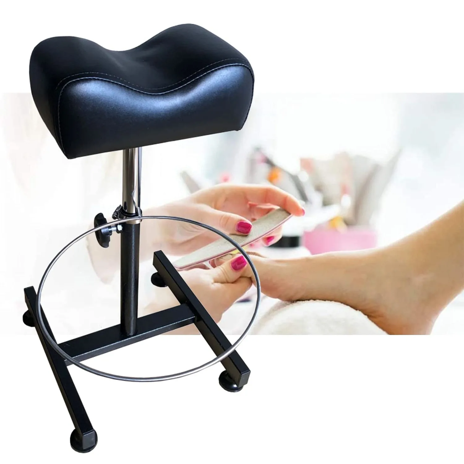 Professional Service Trolley Manicure Stool Chairs for Nail Technician, Adjustable Pedicure Chair with Footrest & Trash