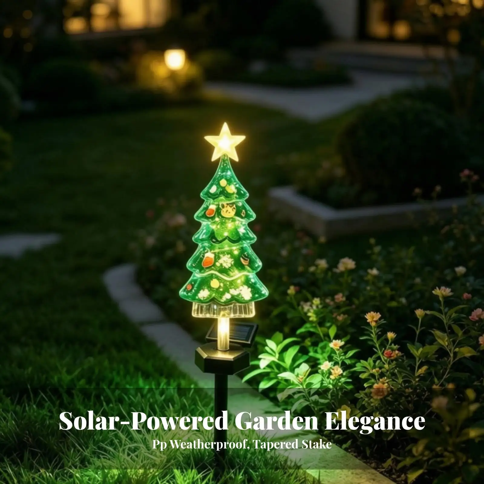 Outdoor Solar Christmas Tree Light for Garden Lawn Patio Decor with Conifer Design Star Top and Cordless Operation