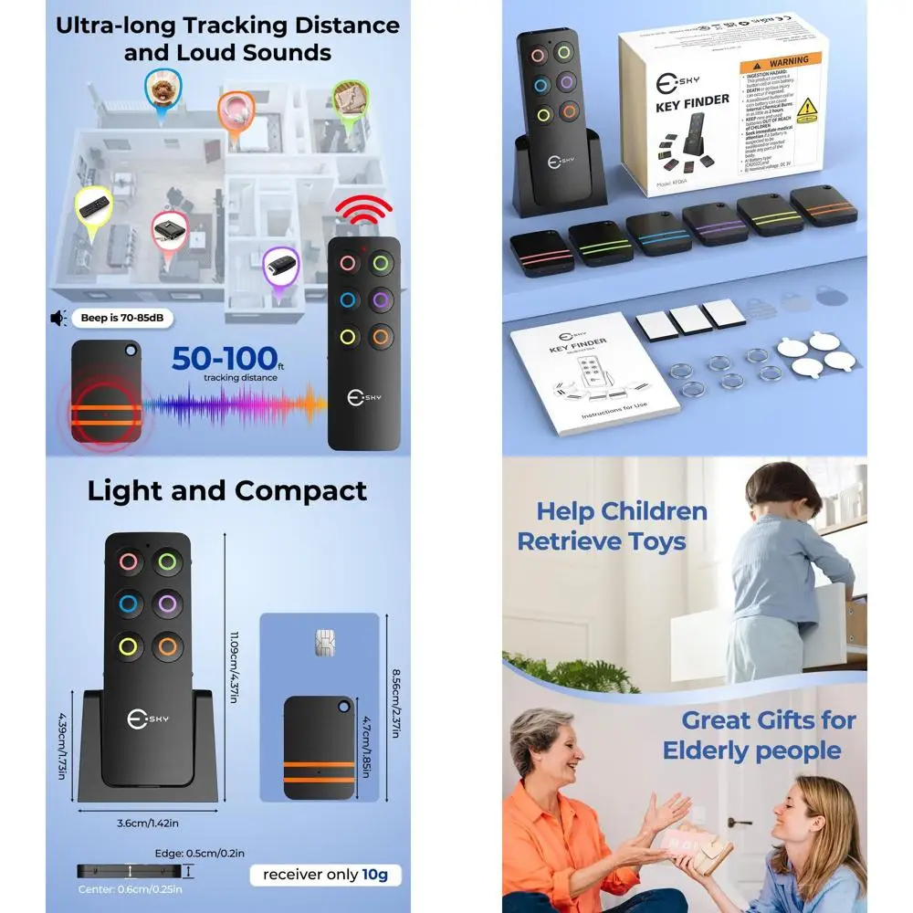 Sound-Emitting TV Remote Locator Stickers with 6 Tags for Keys and Wallet, Item Finder with 85dB Alarm